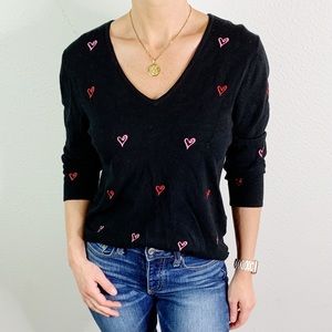 Etoile Embroidered Hearts V Neck Sweater Valentines